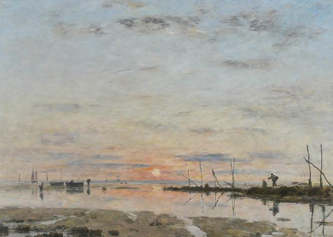 Eugene Boudin, Sunset at low tide, 1884, Musee de Beaux-Arts de Saint-Lo. This painting will be seen in Monet: Impression Sunrise. Picture: supplied