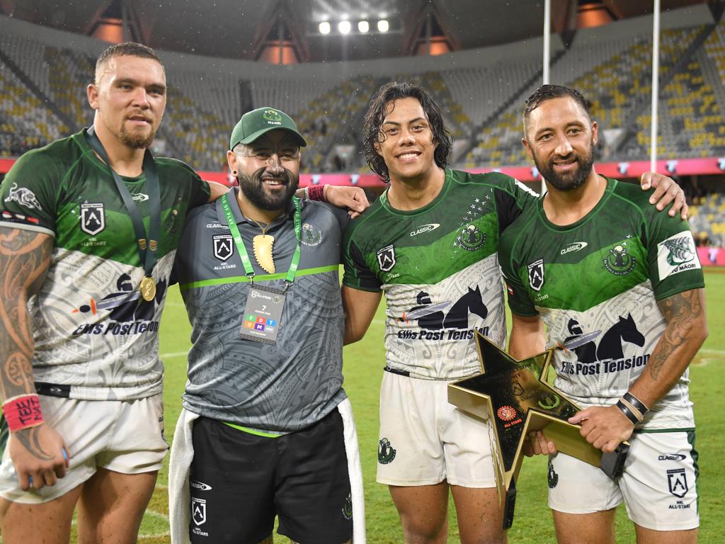 Jarome Luai and Benji Marshall teamed together on the Maori All Stars in 2021. Picture: NRL Photos