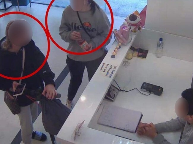 Two teenage girls leave a Newscaste nail salon without paying. Picture: Facebook