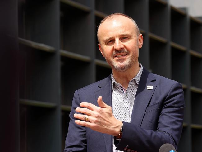 CANBERRA, AUSTRALIA - NewsWire Photos OCTOBER 11, 2021: ACT Chief Minister Andrew Barr spoke to the media at a press conference at the Australian Institute of Sport Arena in Canberra.Picture: NCA NewsWire / Gary Ramage