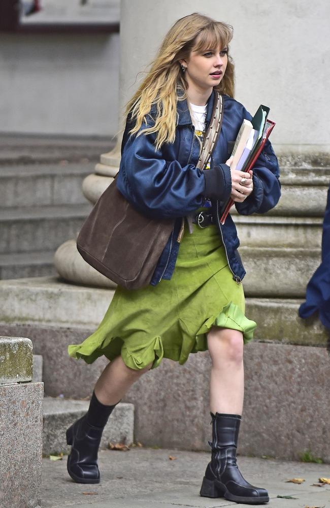 Aussie actress Angourie Rice was spotted filming her upcoming movie ‘CC: Emily’ in Manchester. Picture: Splash/Backgrid