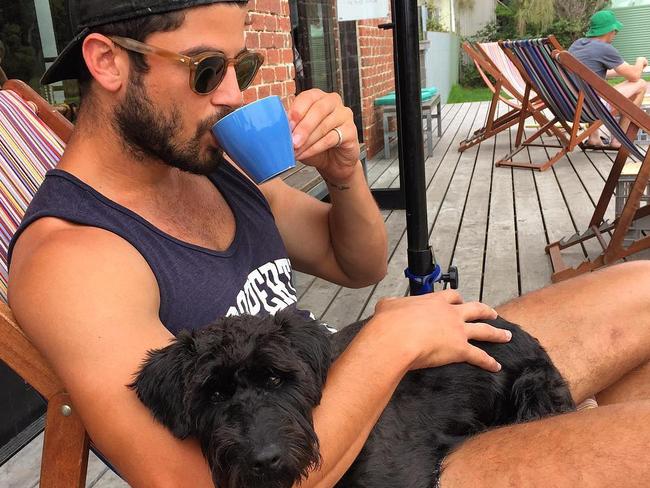 Chillaxing with a furry friend on Instagram.