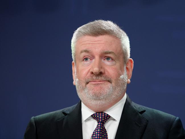 Communications Minister Mitch Fifield takes questions from media during a press conference with Prime Minister Scott Morrison and ABC Chair Designate Ita Buttrose in Sydney, Thursday, February 28, 2019. Prime Minister Morrison has announced the Government has recommended to the Governor-General that Ita Buttrose be appointed as the next Chair of the ABC. (AAP Image/Dan Himbrechts) NO ARCHIVING