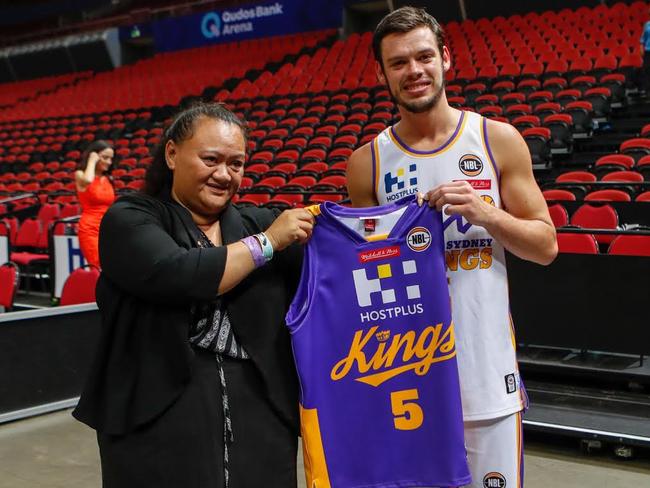 Sydney Kings basketballer Jason Cadee with Ida Wetere at Qudos Bank Arena, Sydney Olympic Park.