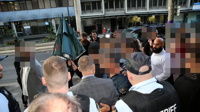 Jarryd Hayne supporters clash with the media out the front of Newcastle Court after he was sentenced on Thursday. Picture: NCA NewsWire / Peter Lorimer.