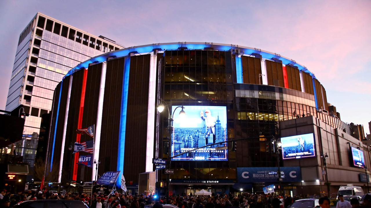 Trump supporters wait outside Madison Square Garden. Picture: Leonardo Munoz/AFP