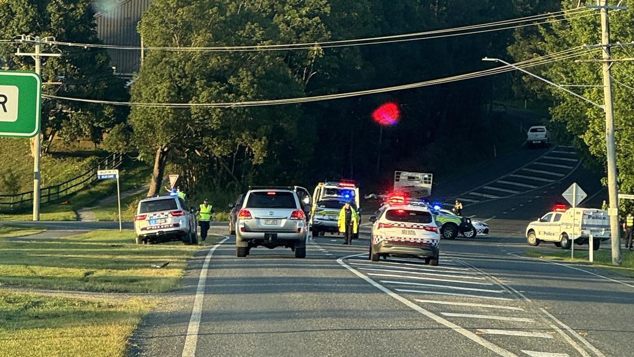 Police at the scene after a hit-run in Tallebudgera on Tuesday. Picture: Supplied