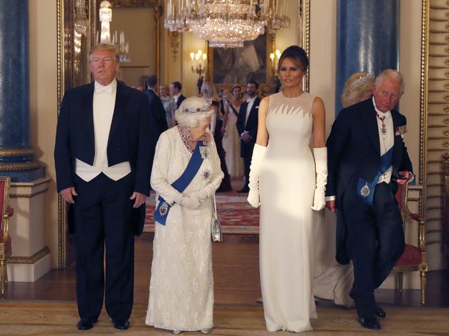 Donald and Melania Trump with the Queen and Prince Charles at Buckingham Palace. Picture: AP