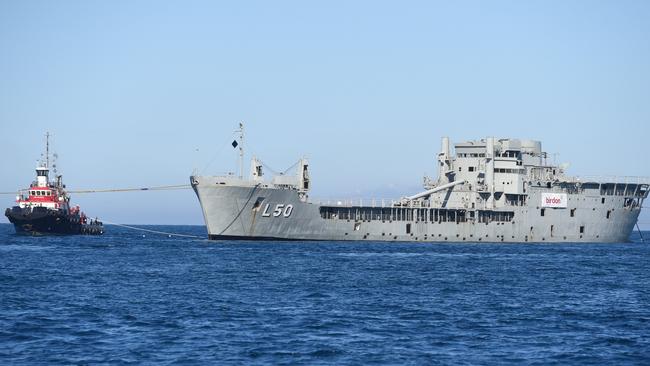 HMAS Tobruk started off upright.