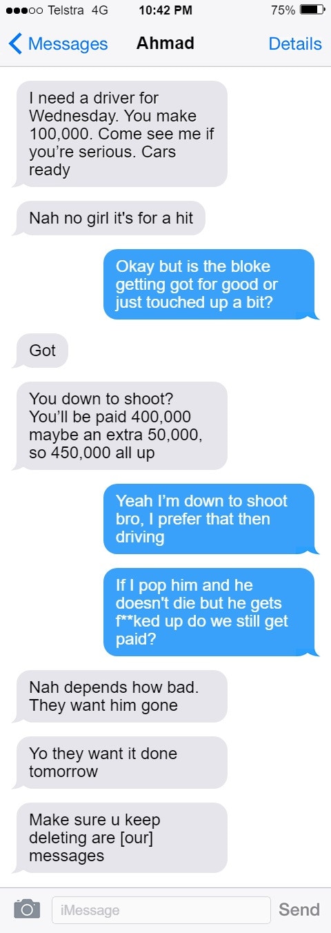The alleged text message exchange between Ahmad and El-Mohamad.