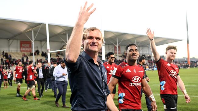 The Crusaders celebrate after their Round 9 victory. Picture: Getty Images