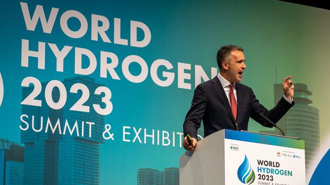 Premier Peter Malinauskas delivering a keynote address to World Hydrogen Summit in Rotterdam, Netherlands, on May 11, 2023. Picture: supplied.