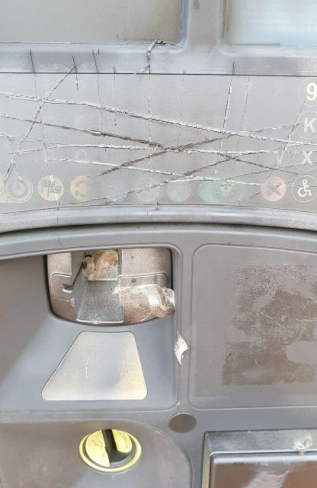 Screens were slashed, coin slots were superglued and spray-paint was used to damage 27 parking metres in Byron Bay on January 21. Photo: Byron Shire Council