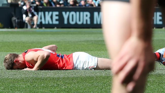 Jordan Ridley missed the clash against Brisbane with concussion. Picture: Sarah Reed/AFL Photos via Getty Images