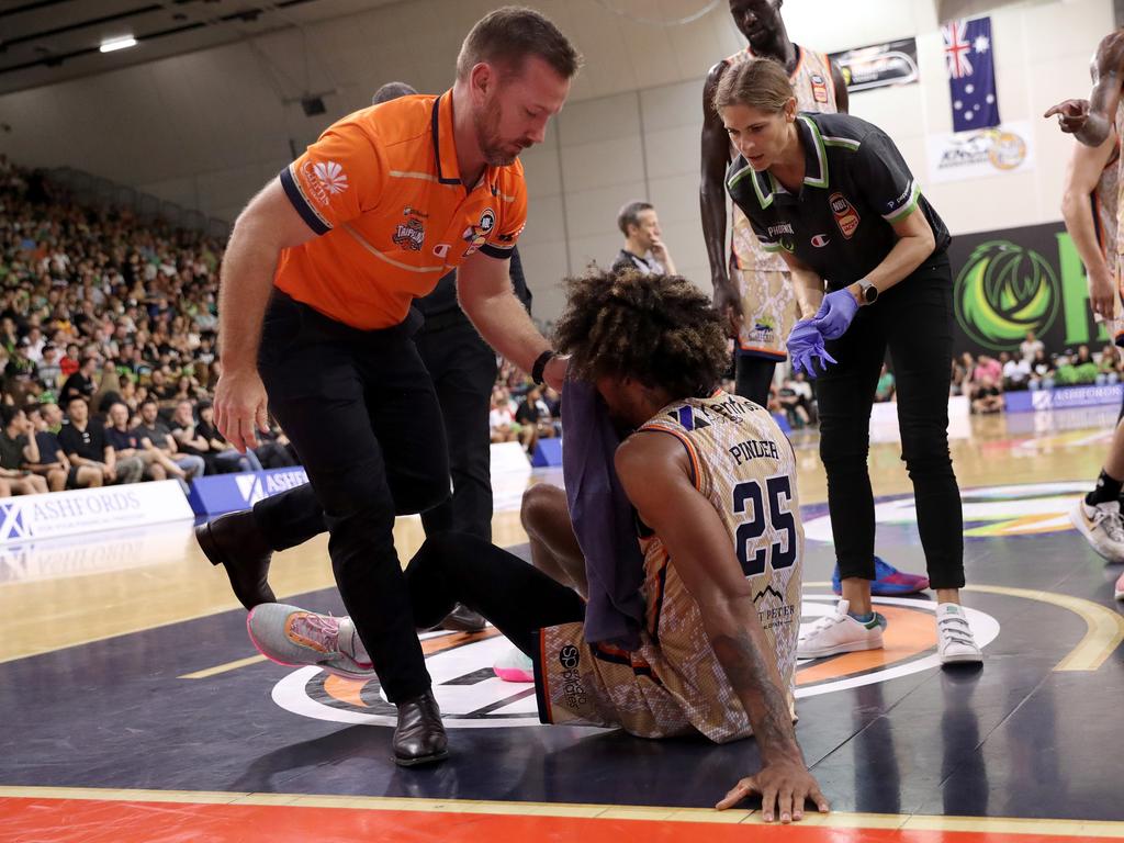 Keanu Pinder suffered an eye injury in the clash with South East Melbourne. Picture: Getty Images