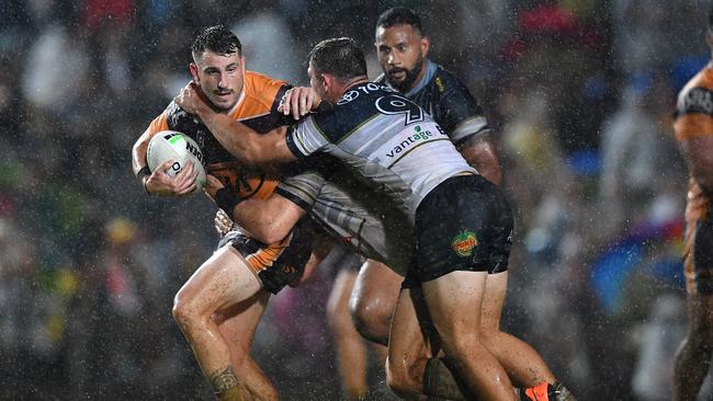 Jack Bird takes on the Cowboys defence. Picture: Gregg Porteous/NRL Photos