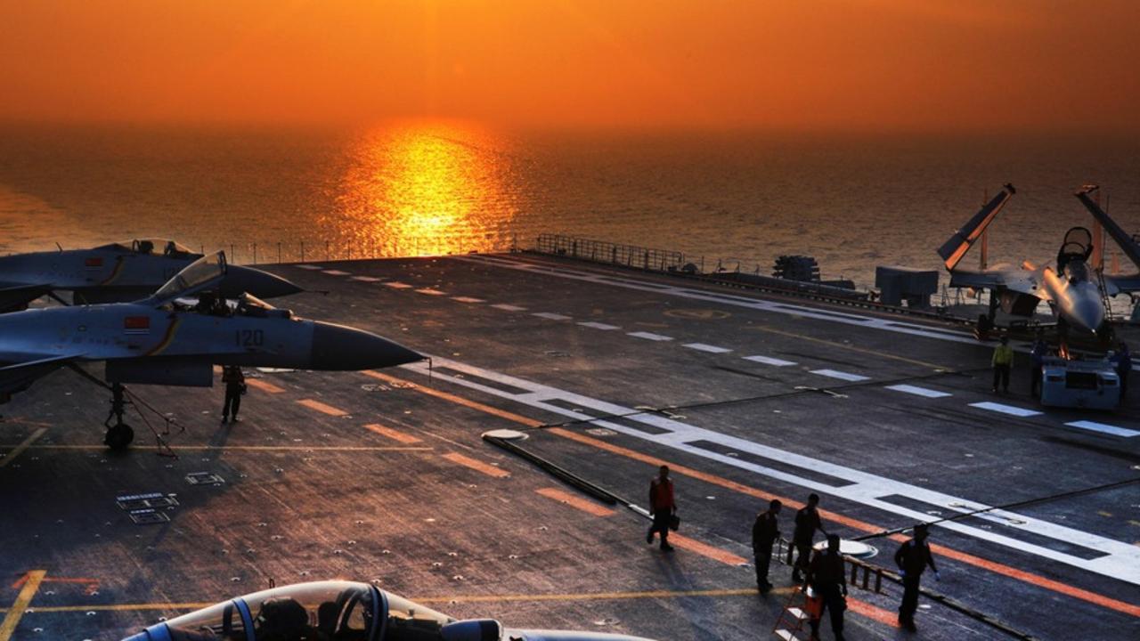 Chinese F-15 “Flying Shark” fighters on the deck of the aircraft carrier Liaoning. Picture: military.cnr.cn/PLA