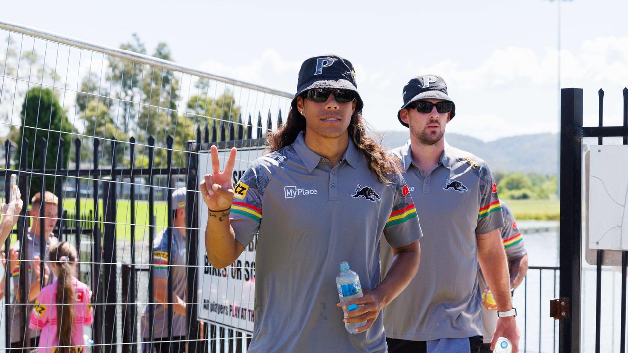 WEEKEND TELEGRAPH JANUARY 13, 2024 NRL Premiers, Penrith Panthers held a street parade and a fan day at their club. Pictured is Jarome Luai arriving with his team mates. Picture: David Swift