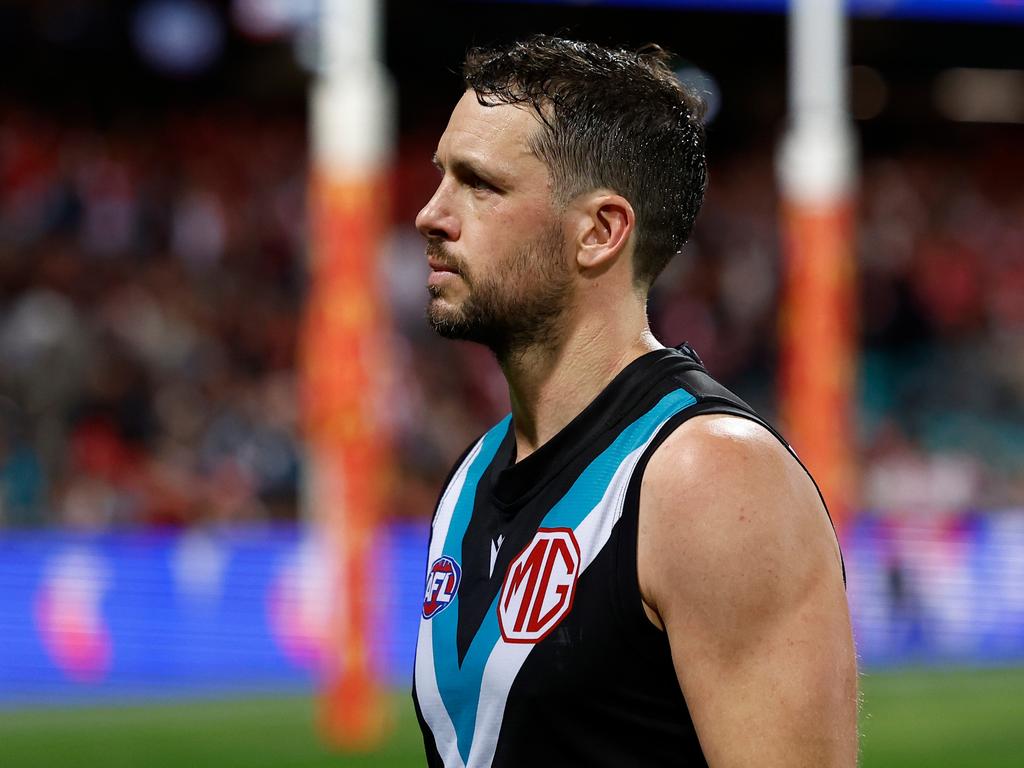 Travis Boak walks off after the preliminary final loss to Sydney. Picture: Michael Willson/AFL Photos via Getty Images.