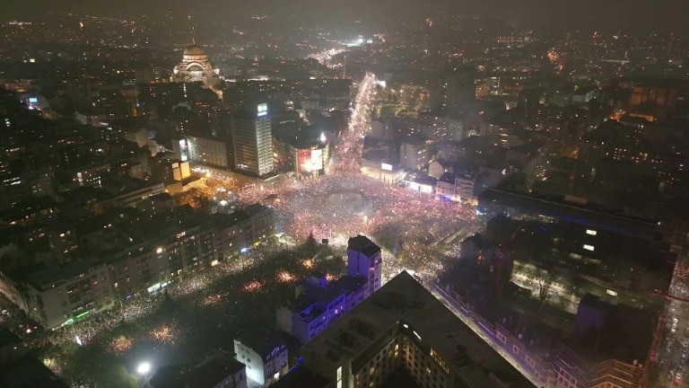 Tens of thousands rally in Serbia’s capital for anti-graft rally