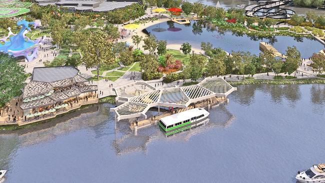 Artist impressions of a ferry terminal at the Gold Coast Cultural Precinct at Evandale