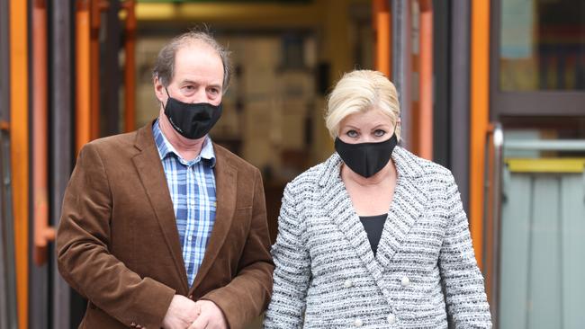 Sandra Durdin and Trevor Dempsey leave Thames Magistrates' Court. Picture: James Manning/PA Images via Getty Images.