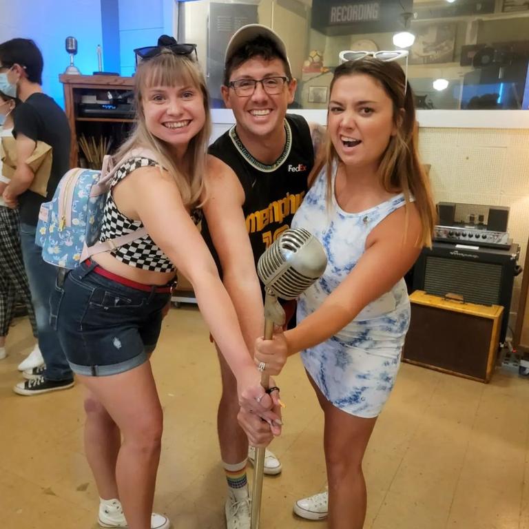 Sam, left, became a throuple with Tyler and Angel last year. Picture: Instagram/dailythrouple