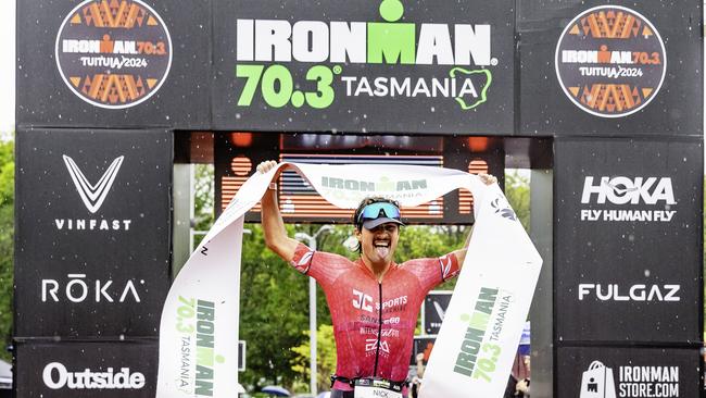 Australian triathlete Nick Thompson wins the Ironman 70.3 Tasmania in Hobart on Sunday 4th February. Picture: Linda Higginson