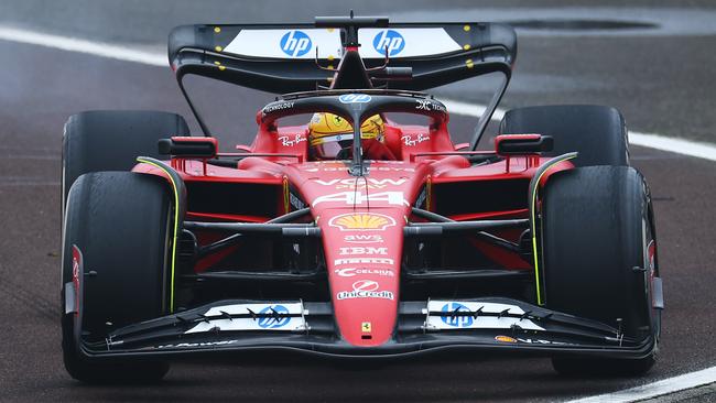 FIORANO MODENESE, ITALY - JANUARY 22: Lewis Hamilton of Great Britain driving the (44) Ferrari SF-23 on track during his first official days as a Scuderia Ferrari F1 driver at Fiorano Circuit on January 22, 2025 in Fiorano Modenese, Italy. (Photo by Clive Rose/Getty Images)