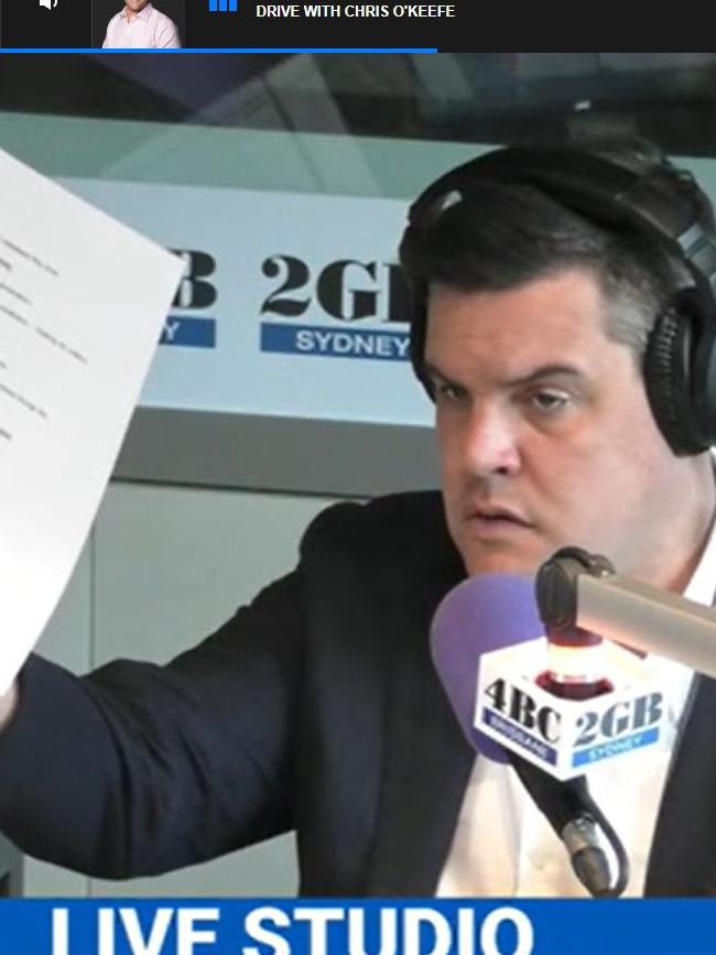 Chris O'Keefe announced on air today’s show would be his last. Picture: 2GB