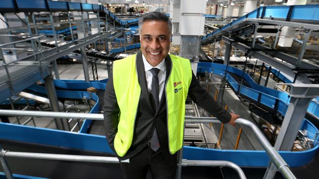 Big boss ... Australia Post CEO Ahmed Fahour at their new state-of-the-art Melbourne parcels facility. Picture: David Geraghty