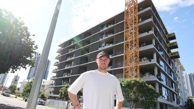 Luke Hill was a first home buyer in the unfinished Waverley Residences at Southport. Picture: Glenn Hampson