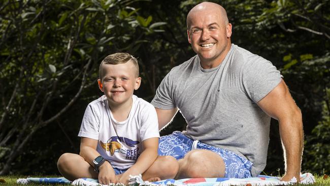 Wayde Kelly with son Kyden, now 7. Picture: Nigel Hallett