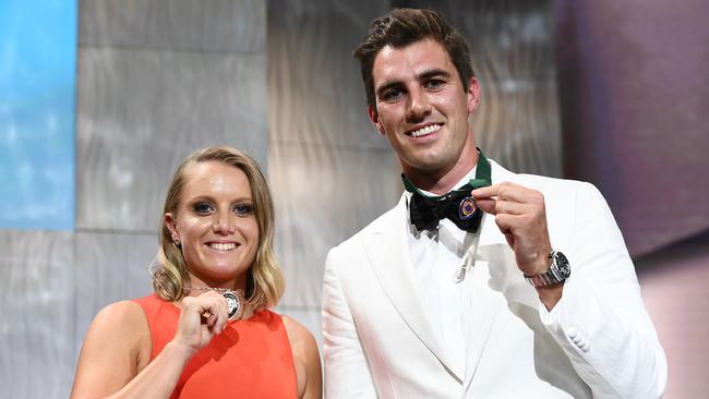 Alyssa Healy, winner of the Belinda Clark Award and Put Cummins, the winner of the Allan Border Medal. Picture: Getty