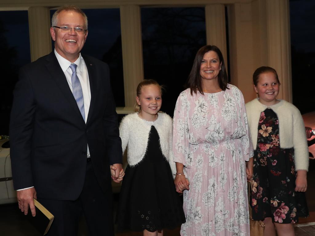 Scott Morrison and his family arriving at Government House, Canberra. Photo: Kym Smith