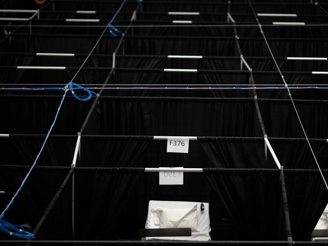 Beds are seen at a temporary hospital located at the USTA Billie Jean King National Tennis Centre, during the novel coronavirus outbreak. Picture: AFP