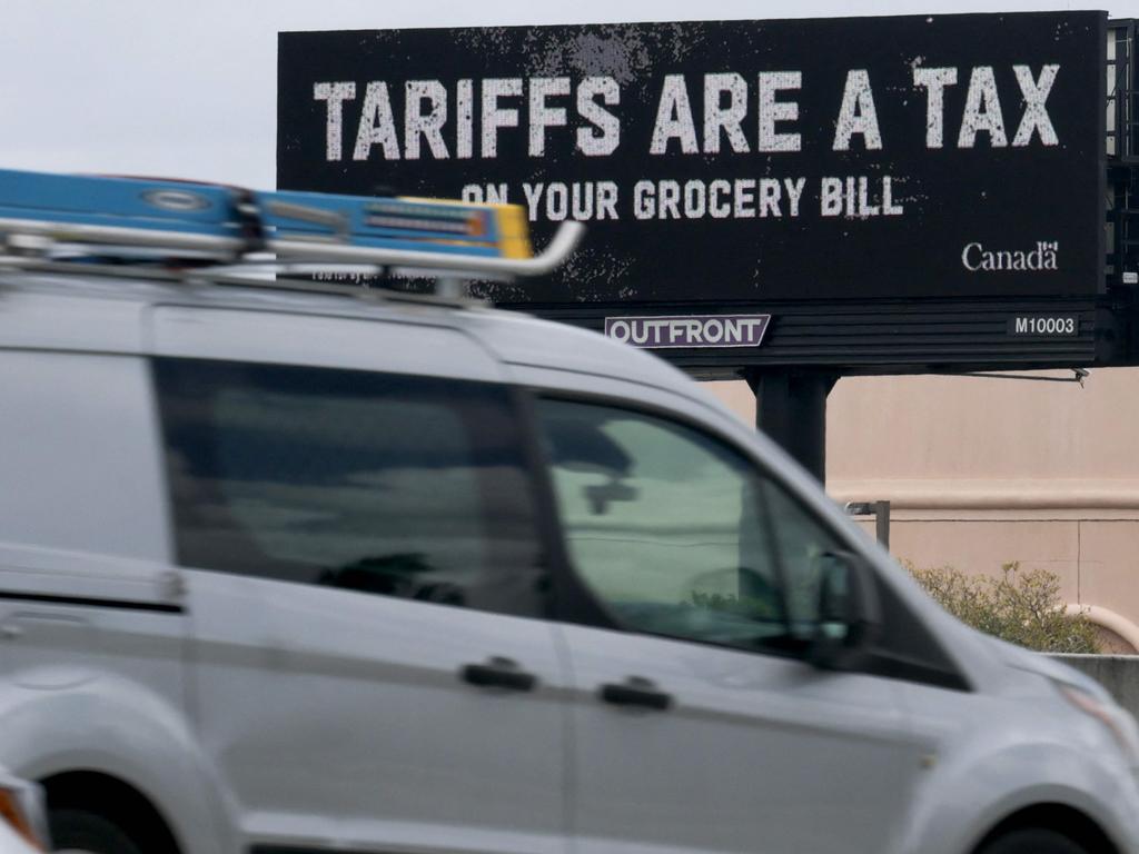 A billboard displays a message reading 'tariffs are a tax on your grocery bill' in Miramar, Florida. Picture: Getty Images via AFP
