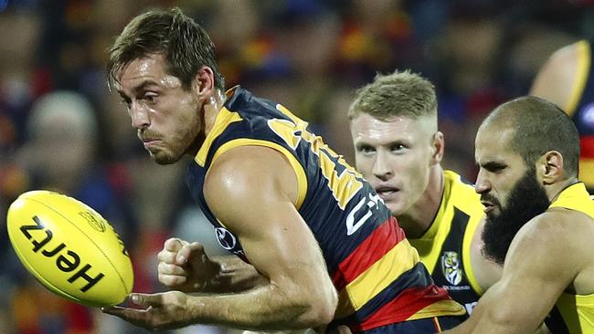 ENOUGH IS ENOUGH ... Richmond defender Bachar Houli was subjected to racial taunting at Adelaide Oval on Sunday evening, a month after Crows and Power players united to declare they would not tolerate racism in sport or society. Picture: Sarah Reed (The Advertiser)