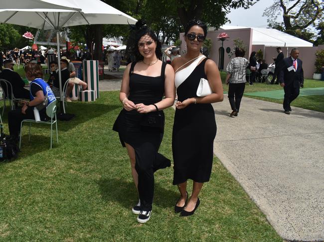 Guests in striking racewear at Penfolds Derby Day at the Flemington Racecourse on Saturday, November 02, 2024: Aline Pinto and Nanda Vichiavo. Picture: Jack Colantuono