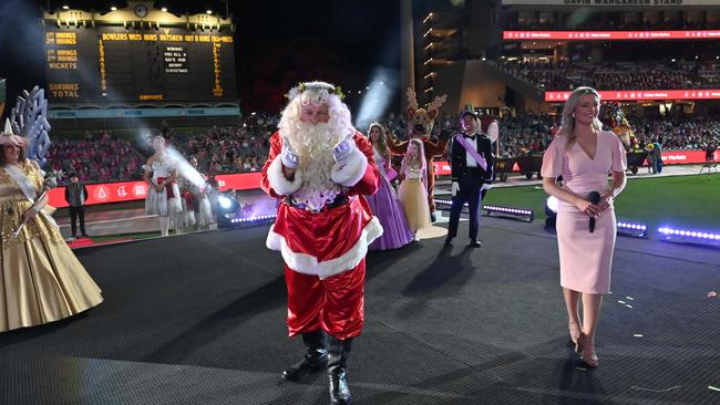 Father Christmas at the end of the pageant at Adelaide Oval last year. Picture: Keryn Stevens