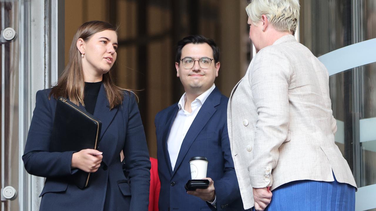 Brittany Higgins leaves the Commonwealth Parliamentary Offices in Sydney with her partner David Sharaz after her 2021 meeting with then prime minister Scott Morrison. Picture: NCA NewsWire / Damian Shaw