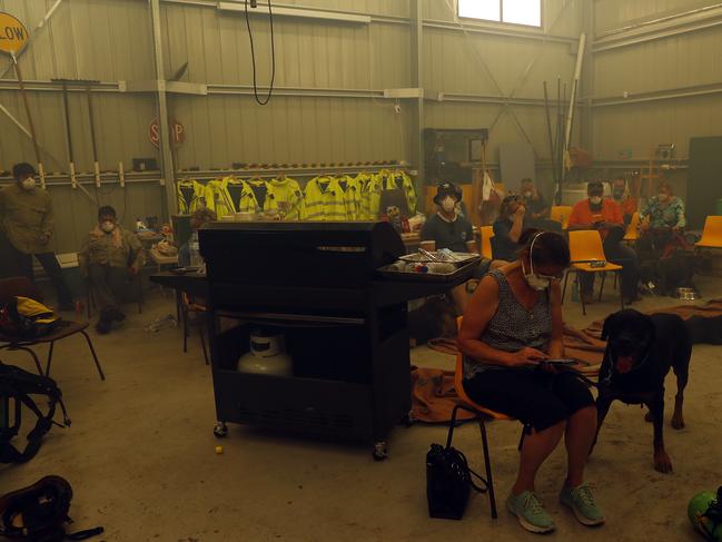 Residents take shelter in the RFS fire station. Picture: Sam Ruttyn