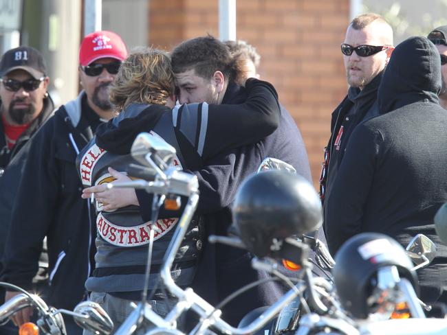 Omar hugs Hells Angels at Preston Mosque.