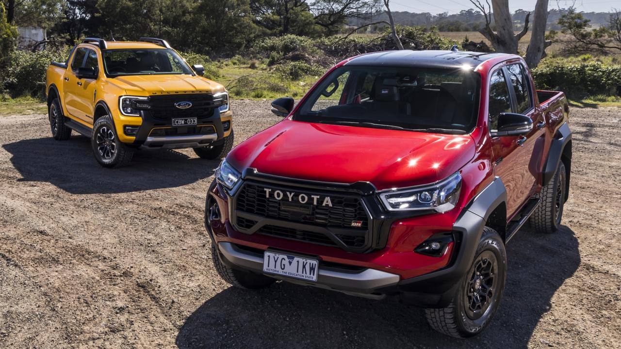 The Toyota HiLux and Ford Ranger are neck and neck in the sales race. Picture: Mark Bean