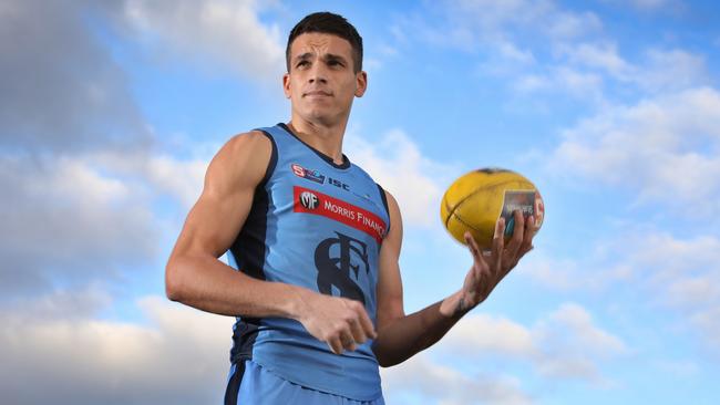 Sturt recruit Ash Johnson is set to make his SANFL debut after being recruited to the Double Blues from Adelaide Footy League side Scotch College last year. He is Shane McAdams half brother and Jy Farra's cousin - hails from the same small WA town as the two AFL footballers . 26 June 2020. Picture Dean Martin