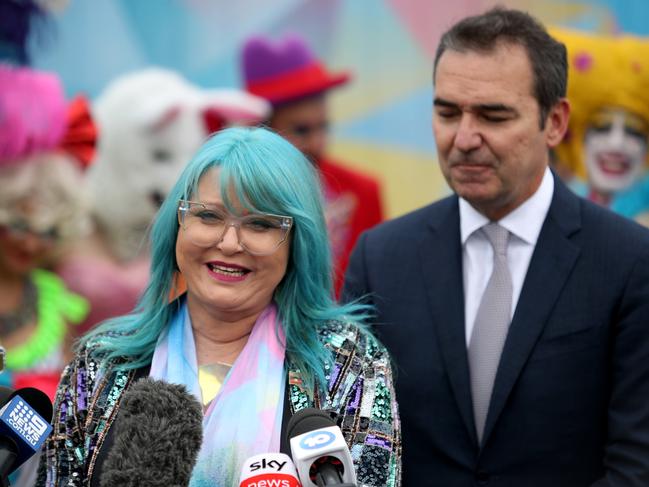 Fringe Festival Director Heather Croall and Premier Steven Marshall ahead of the Fringe opening night on February 14. Adelaide’s key festivals managed to scrape under SA’s coronavirus restrictions – but only just. Picture: Kelly Barnes