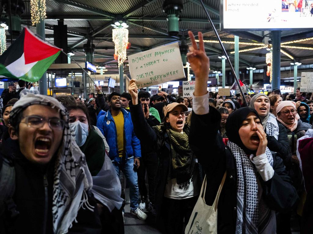 Pro-Palestinian protesters take over Amsterdam’s Schiphol Airport. Picture: Jeroen Jumelet/ANP/AFP