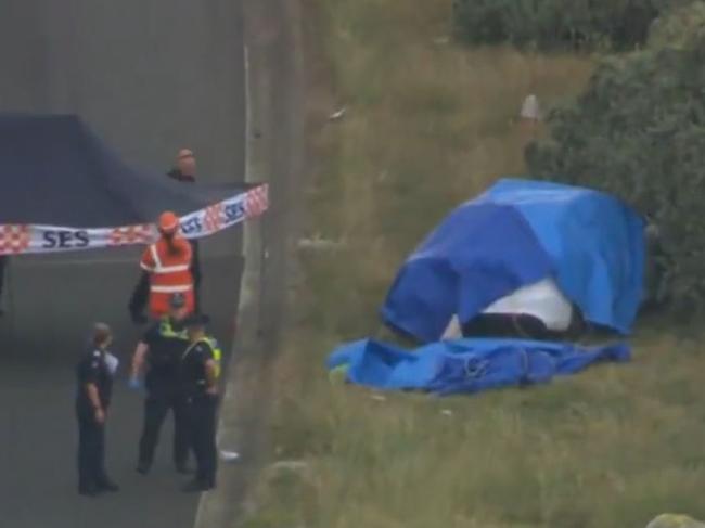 The metal item fell off the back of a truck. Picture: 7News