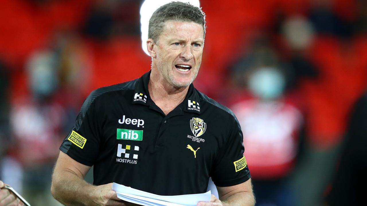 Richmond coach Damien Hardwick has spoken about the club’s groping controversy. (Photo by Jono Searle/AFL Photos/via Getty Images)