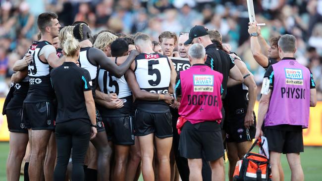 Port Adelaide is preparing for a qualifying final against Brisbane. Picture: Sarah Reed/AFL Photos via Getty Images